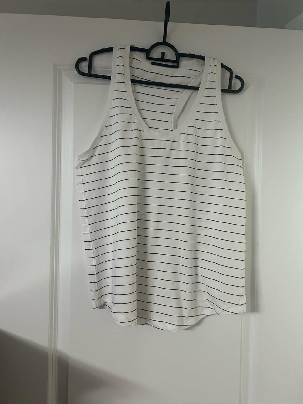 lululemon athletica White Tank with Black Horizontal Stripes. Love Tank Top